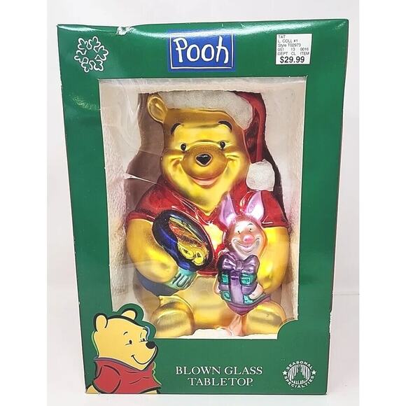 Disney Winnie The Pooh Piglet 11" Blown Glass Tabletop Ornament Christmas Decor - Picture 1 of 7